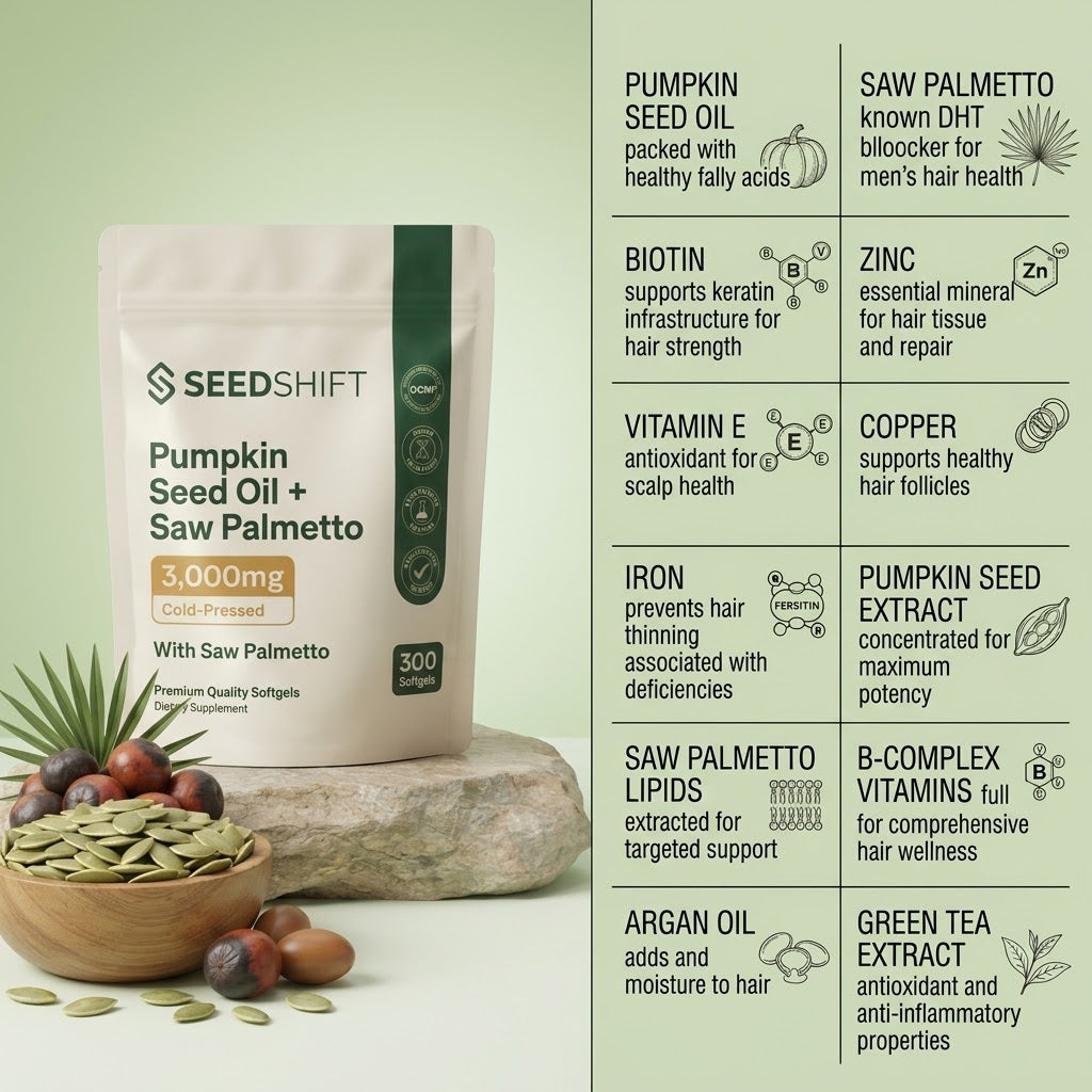 SEEDSHIFT – Hair Restore | Natural DHT Blocking Pumpkin Seed Oil + Saw Palmetto