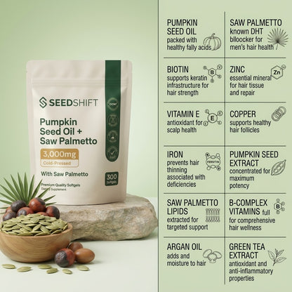 SEEDSHIFT – Hair Restore | Natural DHT Blocking Pumpkin Seed Oil + Saw Palmetto